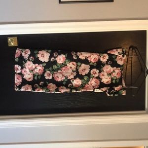 Rose print midi body con dress